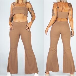 Princess Polly Charlotte Flare Tan Ribbed Pants